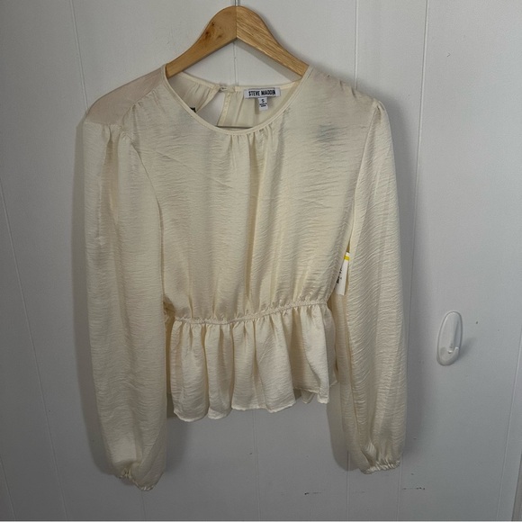 Steve Madden Cream Peplum Blouse with Billowy Sleeves - Picture 1 of 4